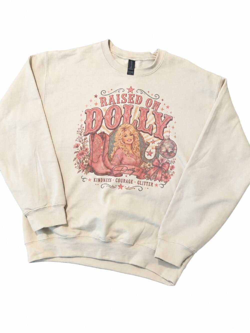 Raised on Dolly Cream Graphic Crewneck Sweatshirt Medium NWOT